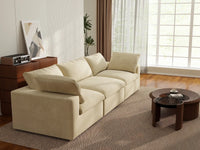 Deluxe Cloud 3-Seater Beige Couch Sectional | 3-Piece, Velvet Fabric, Living Room Seating, Washable Cushion Covers
