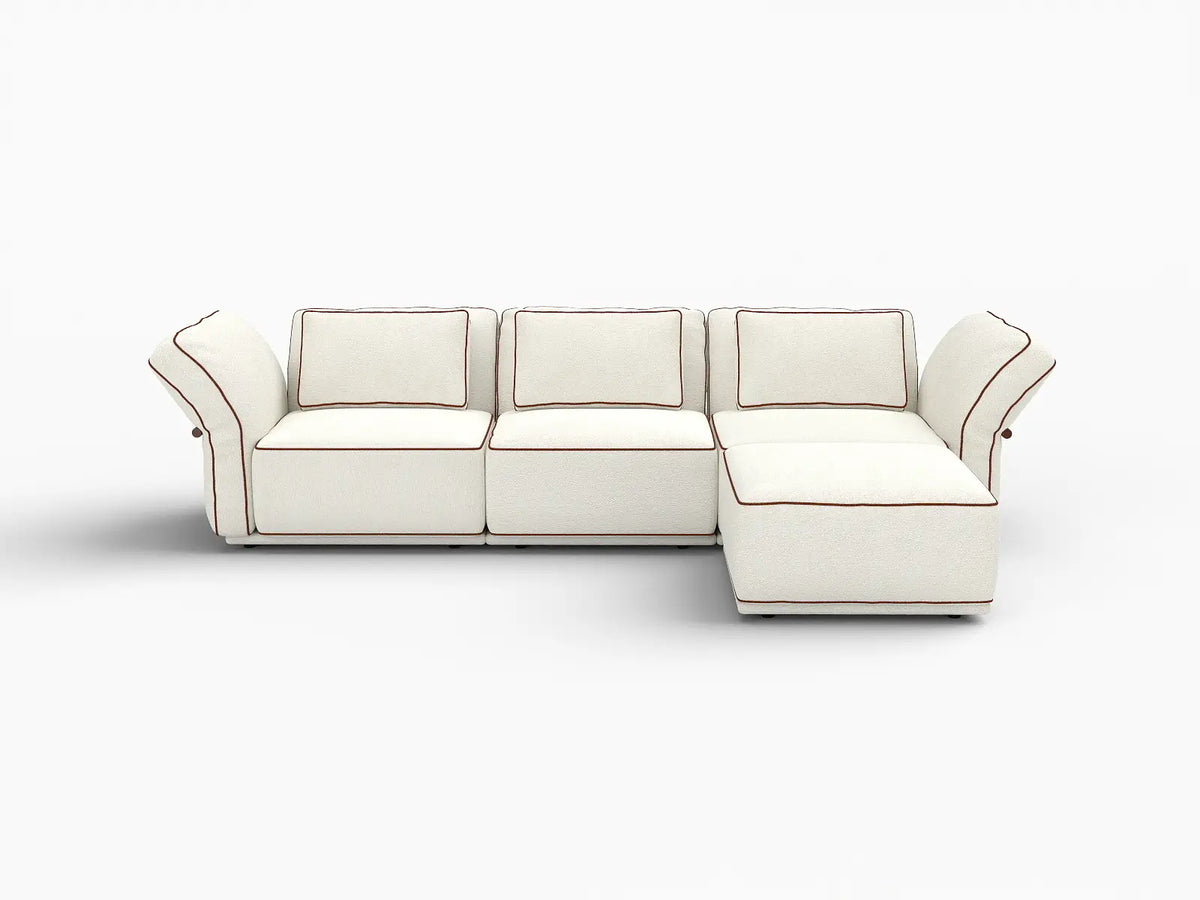 Deluxe Cloud 3-Seater Beige Large Space L-Shaped Sectional | 4-Piece (Includes 1 Ottoman), Bouclé Sherpa-Like Fabric, Easy To Clean