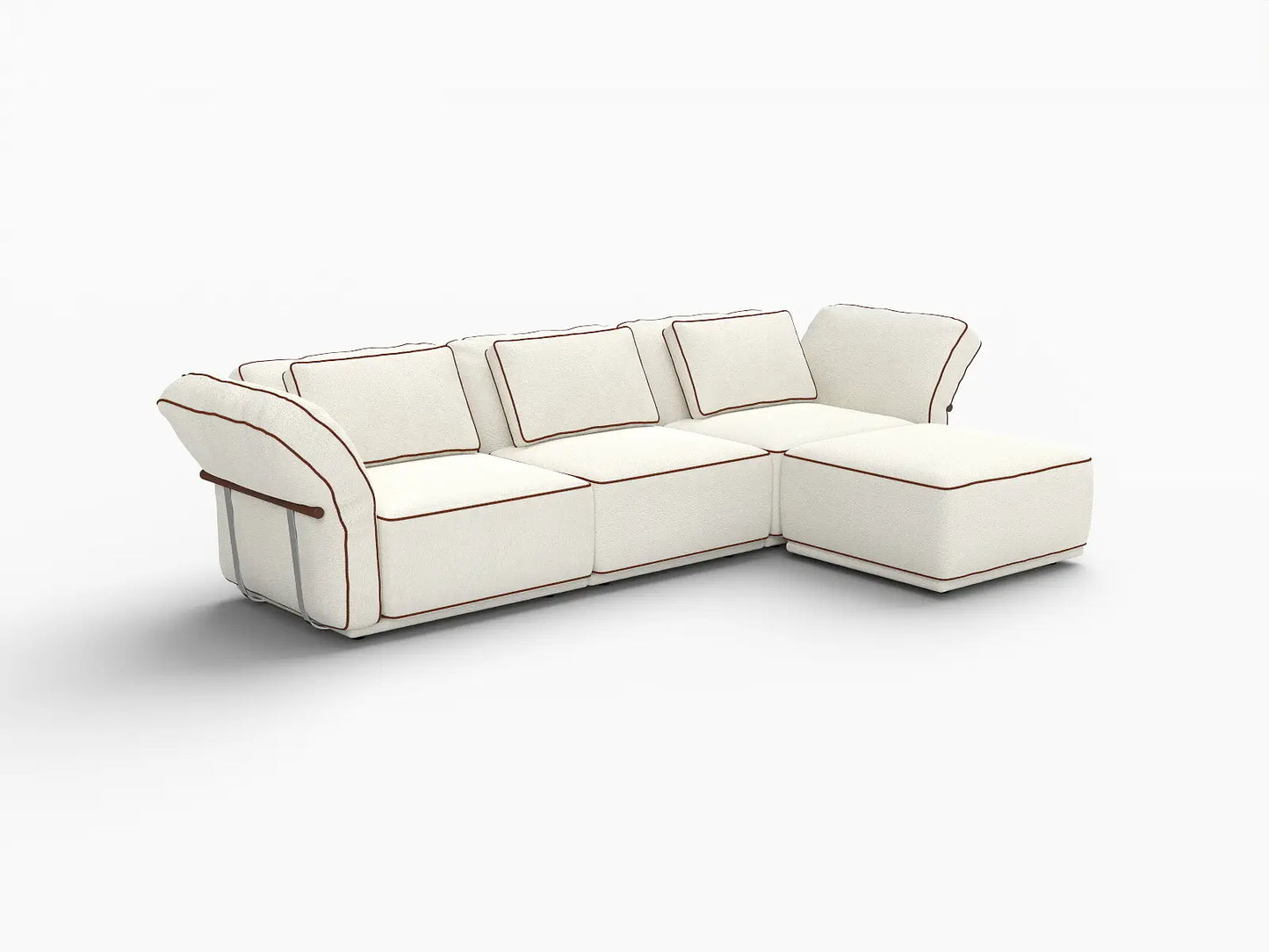 Deluxe Cloud 3-Seater Beige Large Space L-Shaped Sectional | 4-Piece (Includes 1 Ottoman), Bouclé Sherpa-Like Fabric, Easy To Clean