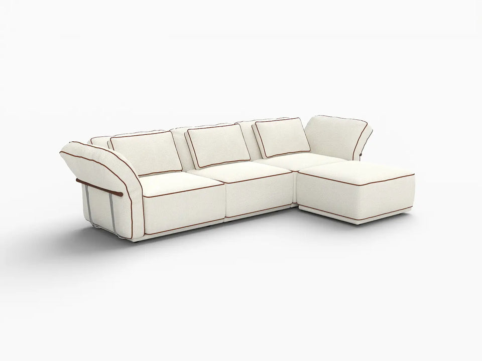 Deluxe Cloud 3-Seater Beige Large Space L-Shaped Sectional | 4-Piece (Includes 1 Ottoman), Bouclé Sherpa-Like Fabric, Easy To Clean