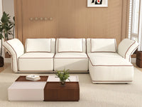 Deluxe Cloud 3-Seater Beige Large Space L-Shaped Sectional | 4-Piece (Includes 1 Ottoman), Bouclé Sherpa-Like Fabric, Easy To Clean