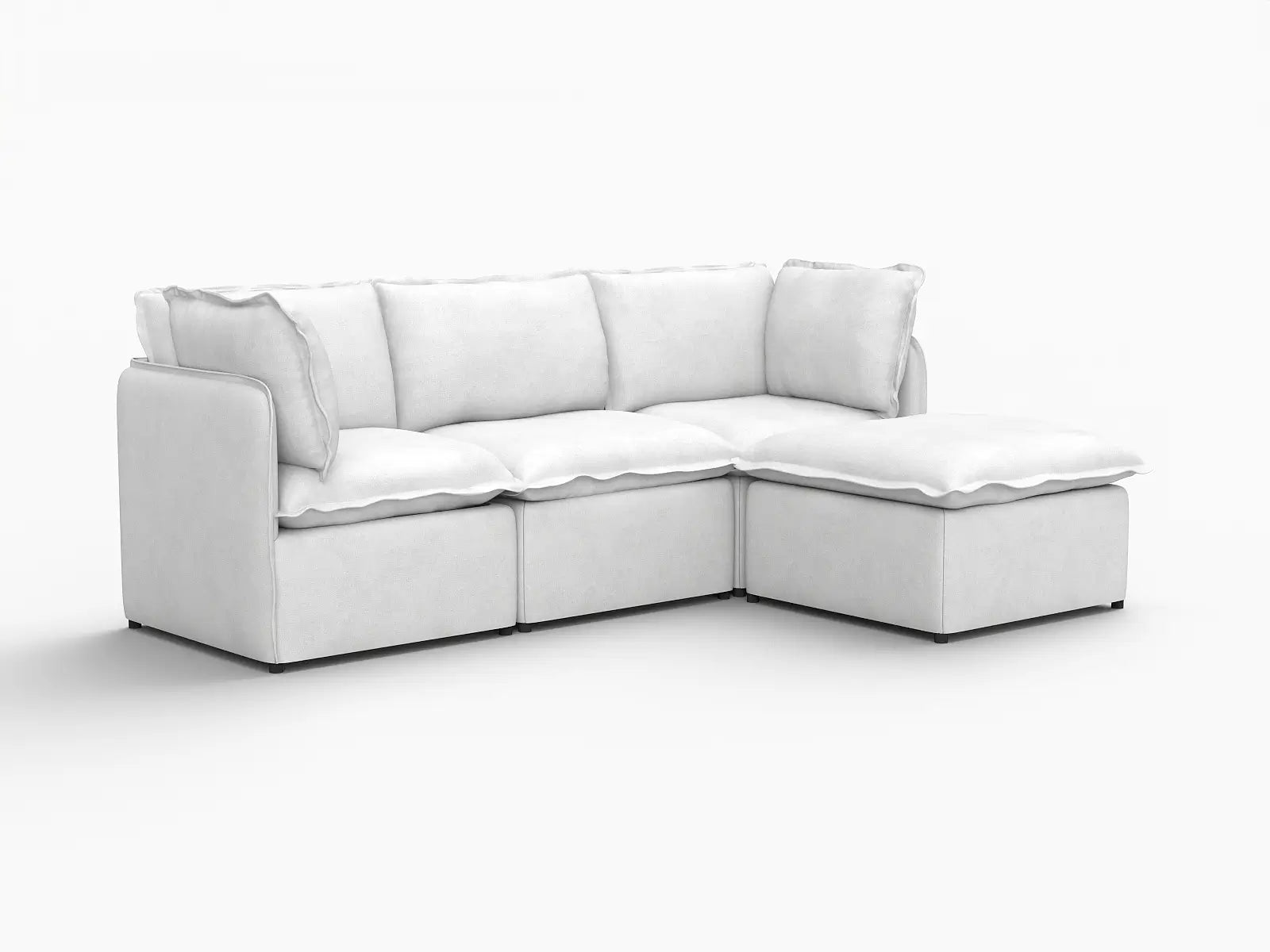 Deluxe Cloud 3-Seater Beige Large Space L-Shaped Sectional | 4-Piece (Includes 1 Ottoman), Linen Look Poly Fabric, Easy To Clean