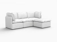 Deluxe Cloud 3-Seater Beige Large Space L-Shaped Sectional | 4-Piece (Includes 1 Ottoman), Linen Look Poly Fabric, Easy To Clean