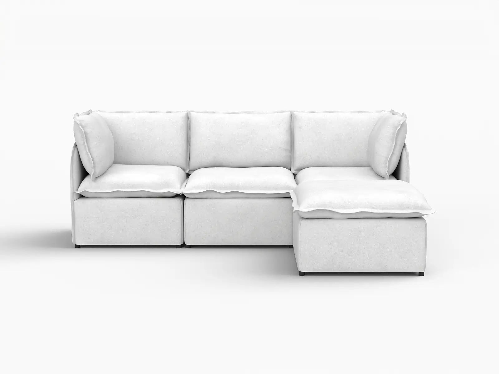 Deluxe Cloud 3-Seater Beige Large Space L-Shaped Sectional | 4-Piece (Includes 1 Ottoman), Linen Look Poly Fabric, Easy To Clean