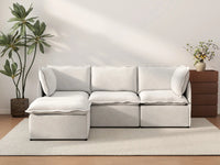 Deluxe Cloud 3-Seater Beige Large Space L-Shaped Sectional | 4-Piece (Includes 1 Ottoman), Linen Look Poly Fabric, Easy To Clean