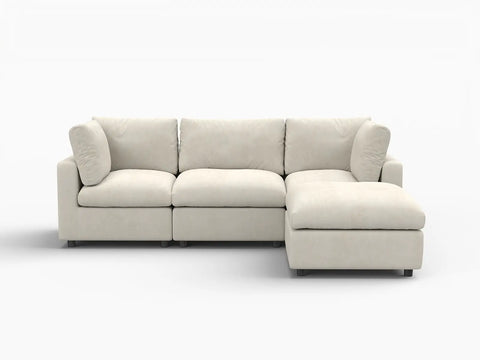 Lounge Cloud Sectional Sofa Covers | Beige Linen-Blend Chenille Sofa Cover for 3-Seater with 1-Ottoman