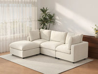 Sofá modular en forma de L Deluxe Cloud de 3 plazas, beige, grande | 4 piezas (incluye 1 otomana), tela de chenilla de mezcla de lino, fácil de limpiar