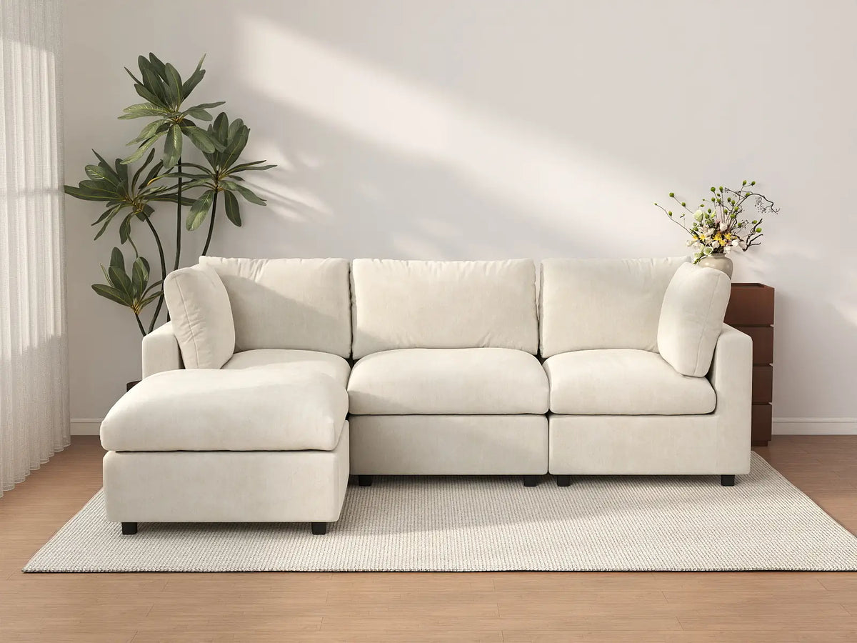 Deluxe Cloud Beige Washable 3-Seater L-Shaped Sectional Sofa – WJS Home