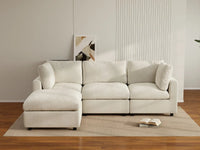Sofá modular en forma de L Deluxe Cloud de 3 plazas, beige, grande | 4 piezas (incluye 1 otomana), tela de chenilla de mezcla de lino, fácil de limpiar