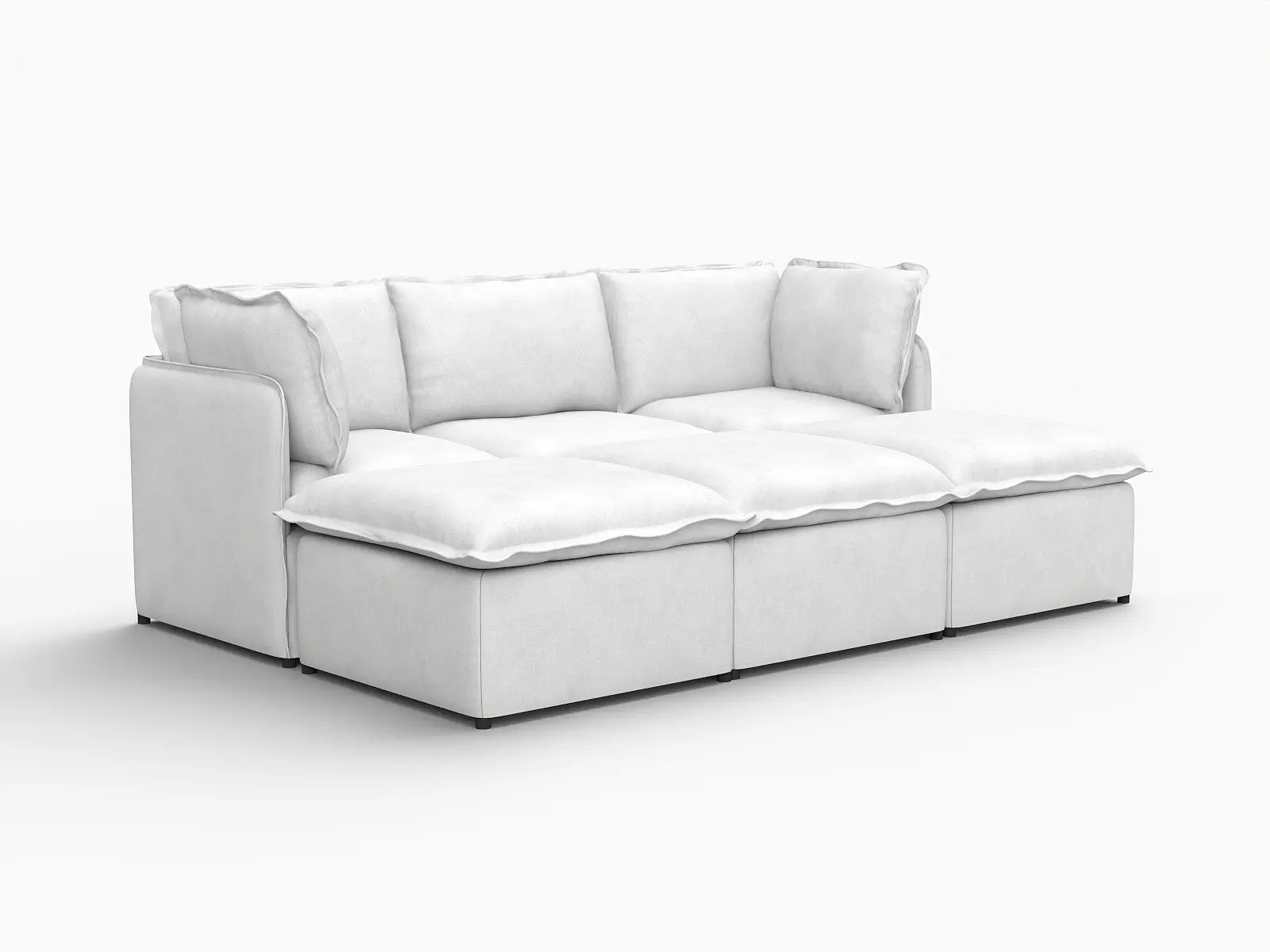 Deluxe Cloud 3-Seater Beige Large Space Pit Sectional | 6-Piece (Includes 3 Ottomans), Linen Look Poly Fabric, Easy To Clean