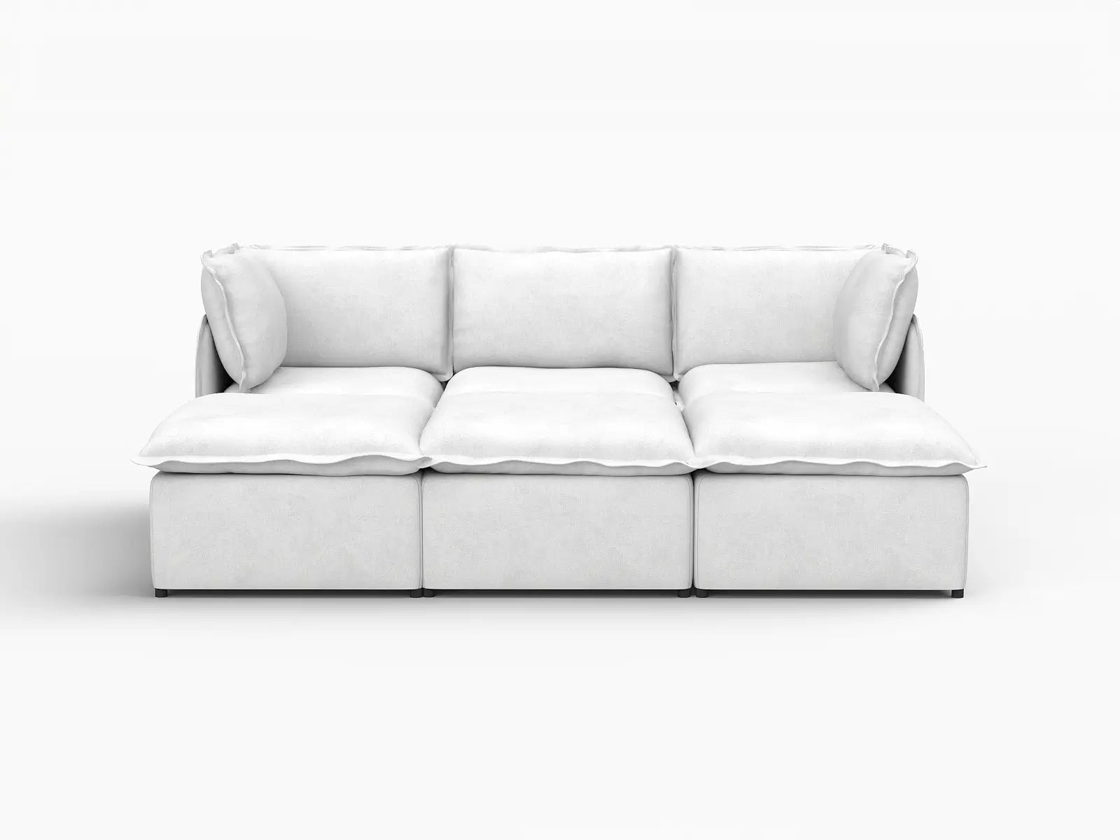 Deluxe Cloud 3-Seater Beige Large Space Pit Sectional | 6-Piece (Includes 3 Ottomans), Linen Look Poly Fabric, Easy To Clean