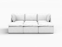 Deluxe Cloud 3-Seater Beige Large Space Pit Sectional | 6-Piece (Includes 3 Ottomans), Linen Look Poly Fabric, Easy To Clean