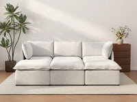 Deluxe Cloud 3-Seater Beige Large Space Pit Sectional | 6-Piece (Includes 3 Ottomans), Linen Look Poly Fabric, Easy To Clean