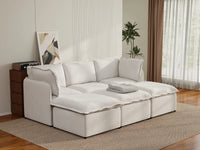 Deluxe Cloud 3-Seater Beige Large Space Pit Sectional | 6-Piece (Includes 3 Ottomans), Linen Look Poly Fabric, Easy To Clean