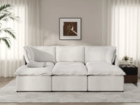 Deluxe Cloud 3-Seater Beige Large Space Pit Sectional | 6-Piece (Includes 3 Ottomans), Linen Look Poly Fabric, Easy To Clean