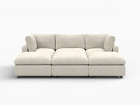 Seccional en L para espacio grande Deluxe Cloud de 3 plazas, beige | 6 piezas (incluye 3 pufs), tela de chenilla mezcla de lino, fácil de limpiar