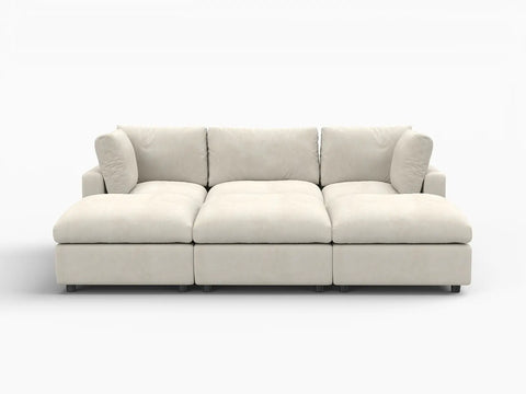 Lounge Cloud Sectional Sofa Covers | Beige Linen-Blend Chenille Sofa Cover for 3-Seater with 3-Ottomans