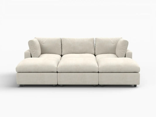 Lounge Cloud Sectional Sofa Covers | Beige Linen-Blend Chenille Sofa Cover for 3-Seater with 3-Ottomans