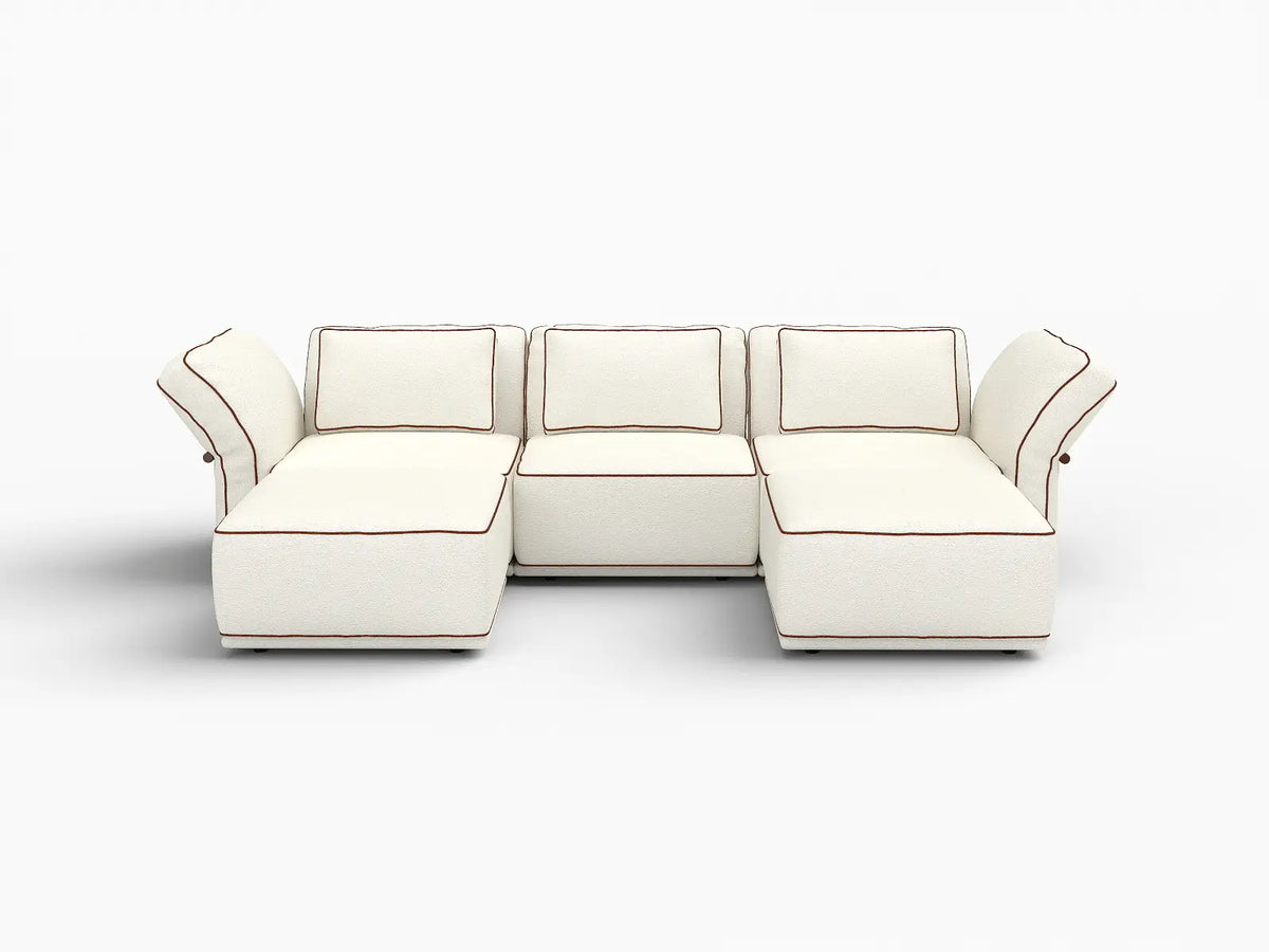 Deluxe Cloud 3-Seater Beige Large Space U-Shaped Sectional | 5-Piece (Includes 2 Ottomans), Bouclé Sherpa-Like Fabric, Easy To Clean