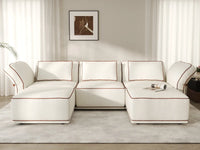 Deluxe Cloud 3-Seater Beige Large Space U-Shaped Sectional | 5-Piece (Includes 2 Ottomans), Bouclé Sherpa-Like Fabric, Easy To Clean