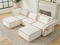 Deluxe Cloud 3-Seater Beige Large Space U-Shaped Sectional | 5-Piece (Includes 2 Ottomans), Bouclé Sherpa-Like Fabric, Easy To Clean