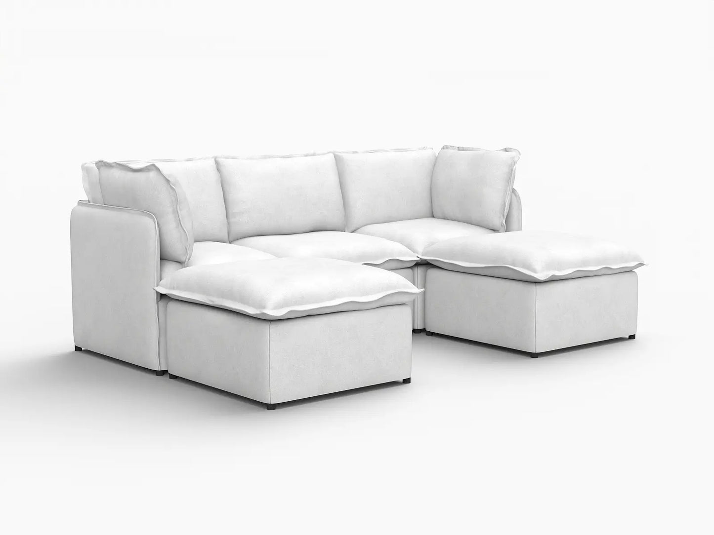 Deluxe Cloud 3-Seater Beige Large Space U-Shaped Sectional | 5-Piece (Includes 2 Ottomans), Linen Look Poly Fabric, Easy To Clean