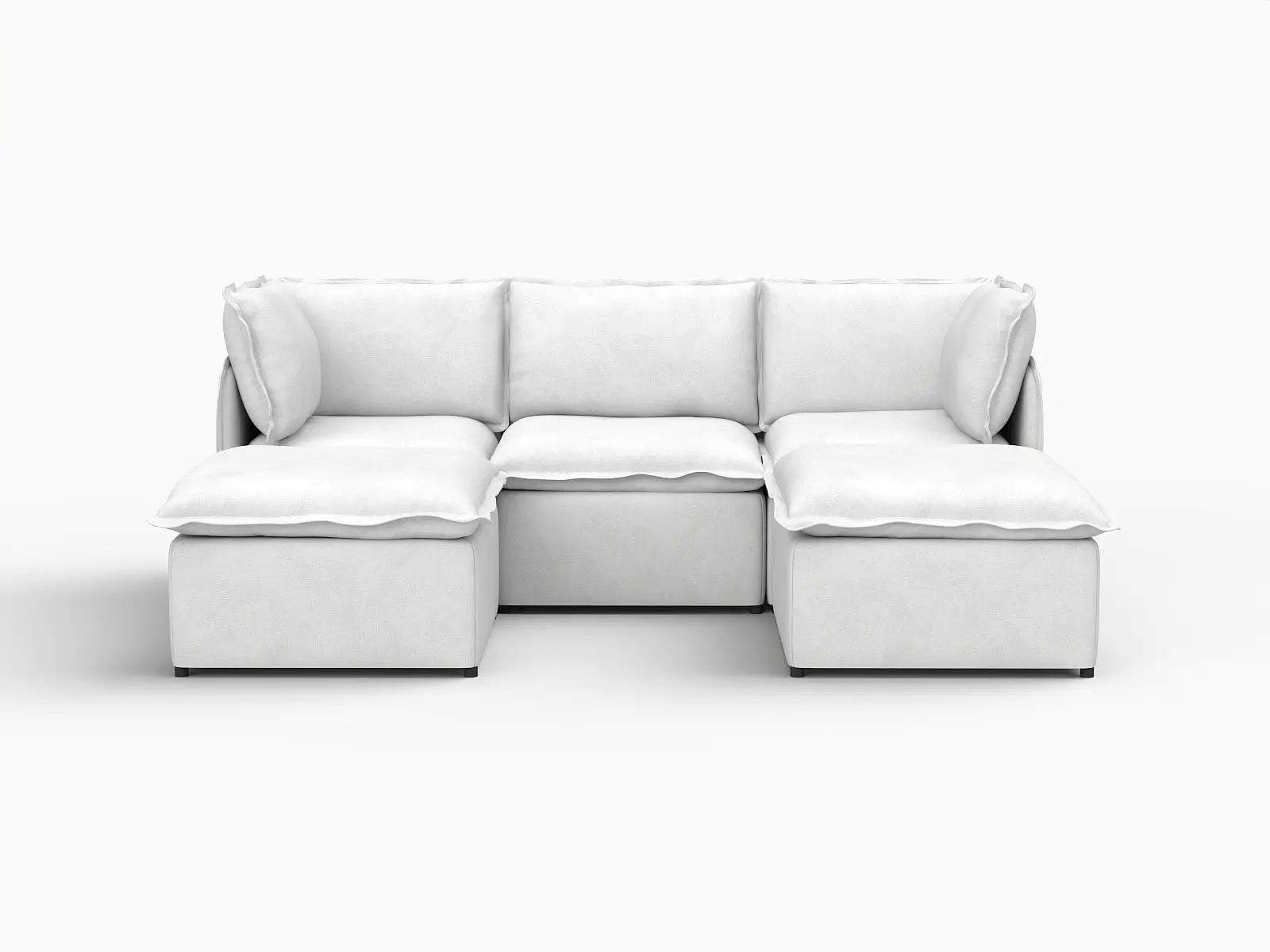Deluxe Cloud 3-Seater Beige Large Space U-Shaped Sectional | 5-Piece (Includes 2 Ottomans), Linen Look Poly Fabric, Easy To Clean