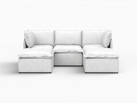 Deluxe Cloud 3-Seater Beige Large Space U-Shaped Sectional | 5-Piece (Includes 2 Ottomans), Linen Look Poly Fabric, Easy To Clean