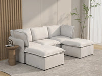 Deluxe Cloud 3-Seater Beige Large Space U-Shaped Sectional | 5-Piece (Includes 2 Ottomans), Linen Look Poly Fabric, Easy To Clean