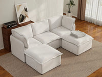 Deluxe Cloud 3-Seater Beige Large Space U-Shaped Sectional | 5-Piece (Includes 2 Ottomans), Linen Look Poly Fabric, Easy To Clean
