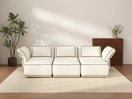 Deluxe Cloud 3-Seater Beige Large Space U-Shaped Sectional | 6-Piece (Includes 3 Ottomans), Bouclé Sherpa-Like Fabric, Easy To Clean