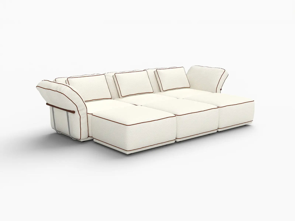 Deluxe Cloud 3-Seater Beige Large Space U-Shaped Sectional | 6-Piece (Includes 3 Ottomans), Bouclé Sherpa-Like Fabric, Easy To Clean