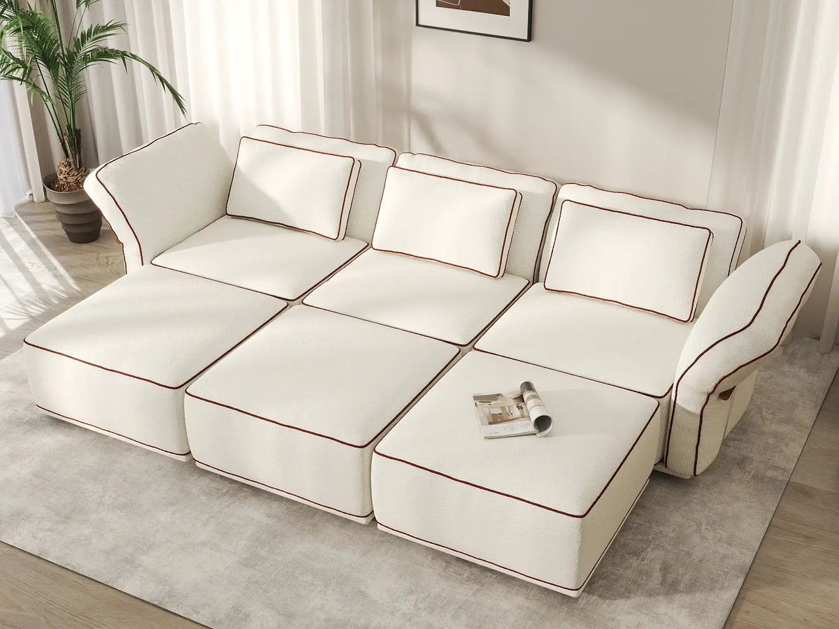 Deluxe Cloud 3-Seater Beige Large Space U-Shaped Sectional | 6-Piece (Includes 3 Ottomans), Bouclé Sherpa-Like Fabric, Easy To Clean