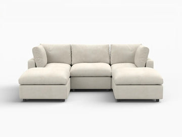 Fundas para sofá seccional Lounge Cloud | Funda de sofá de chenilla de lino beige para 3 plazas con 2 otomanas