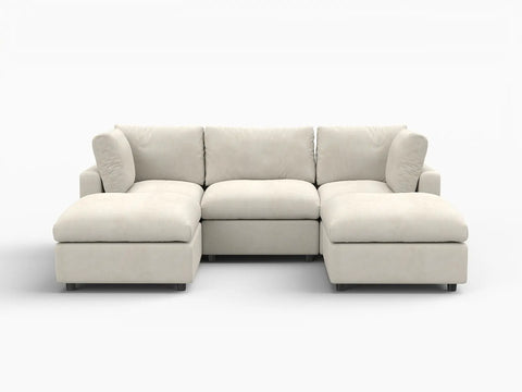 Lounge Cloud Sectional Sofa Covers | Beige Linen-Blend Chenille Sofa Cover for 3-Seater with 2-Ottomans