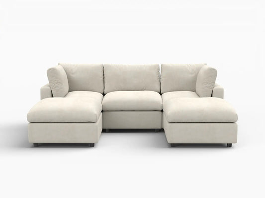 Fundas para sofá seccional Lounge Cloud | Funda de sofá de chenilla de lino beige para 3 plazas con 2 otomanas