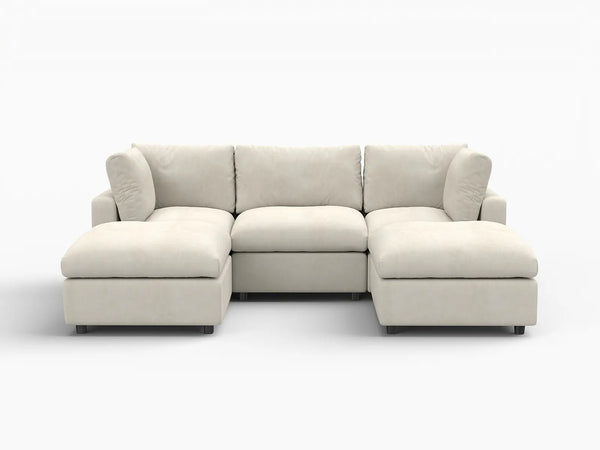 Fundas para sofá seccional Lounge Cloud | Funda de sofá de chenilla de lino beige para 3 plazas con 2 otomanas