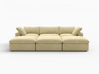 Deluxe Cloud 3-Seater Beige Pit Sectional | 6-Piece (Includes 3 Ottomans), Velvet Fabric, Family Room Seating, Washable Cushion Covers