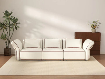Deluxe Cloud 3-Seater Beige Small Space Couch Sectional | 3-Piece, Bouclé Sherpa-Like Fabric, Easy To Clean