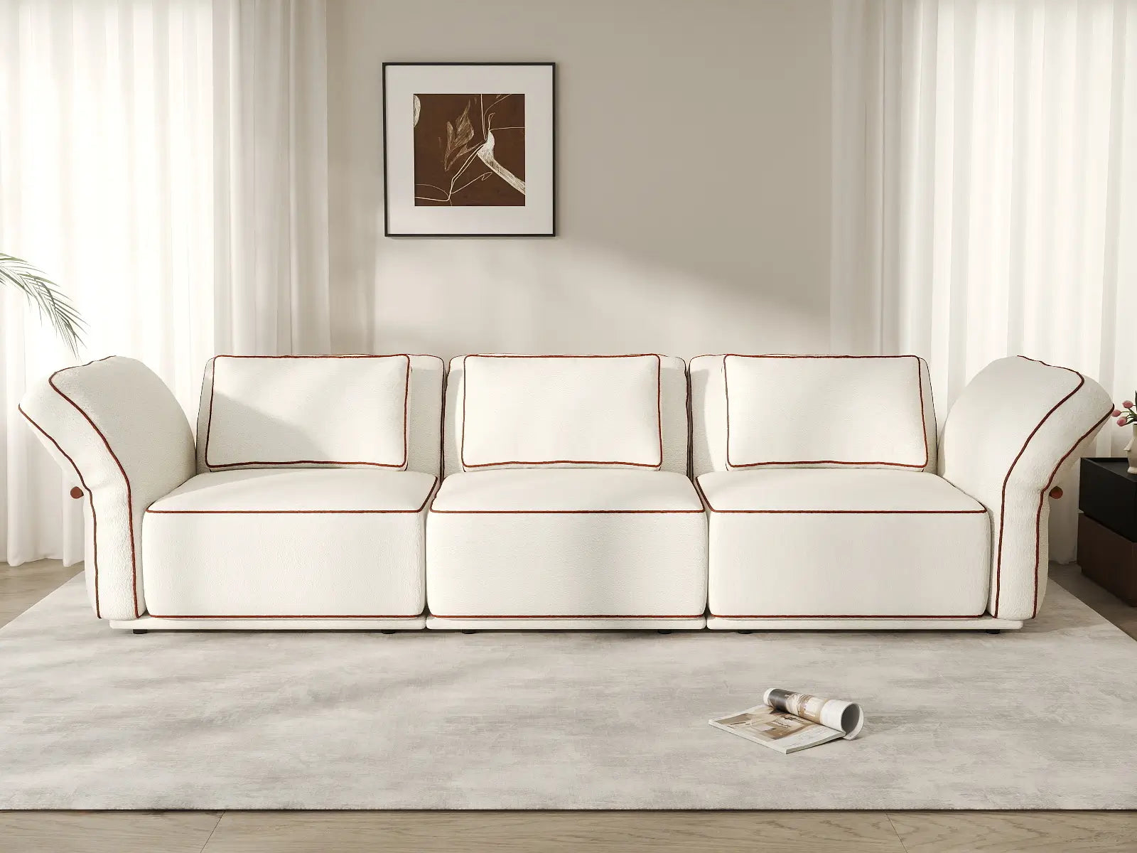 Deluxe Cloud 3-Seater Beige Small Space Couch Sectional | 3-Piece, Bouclé Sherpa-Like Fabric, Easy To Clean