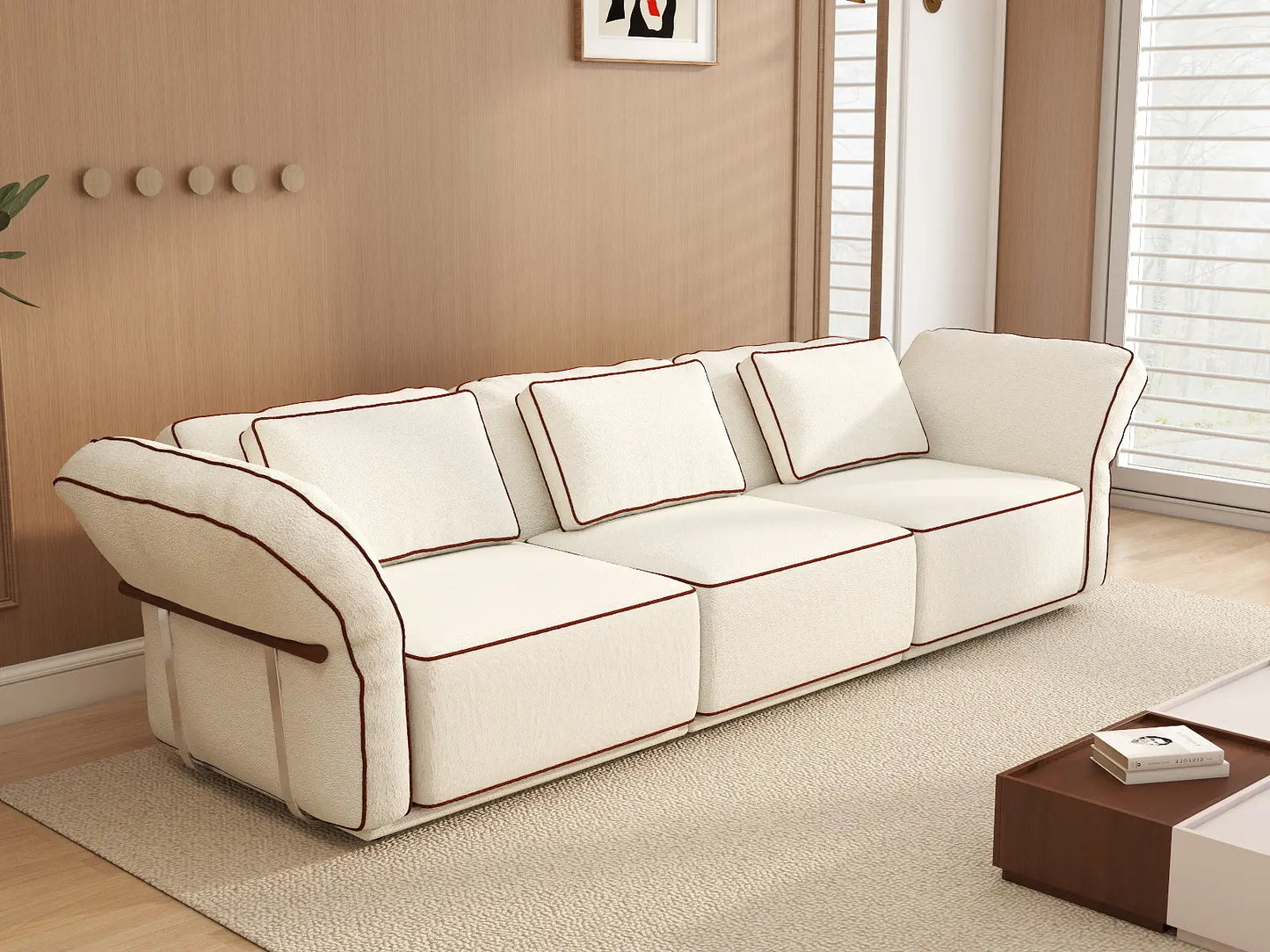 Deluxe Cloud 3-Seater Beige Small Space Couch Sectional | 3-Piece, Bouclé Sherpa-Like Fabric, Easy To Clean