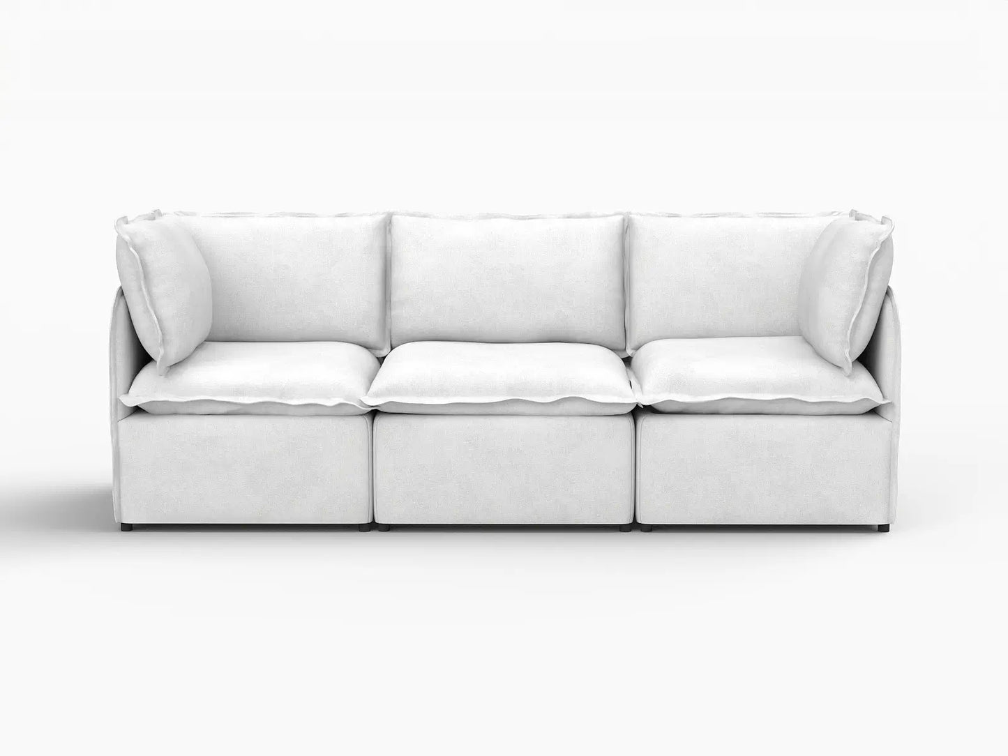 Deluxe Cloud 3-Seater Beige Small Space Couch Sectional | 3-Piece, Linen Look Poly Fabric, Easy To Clean