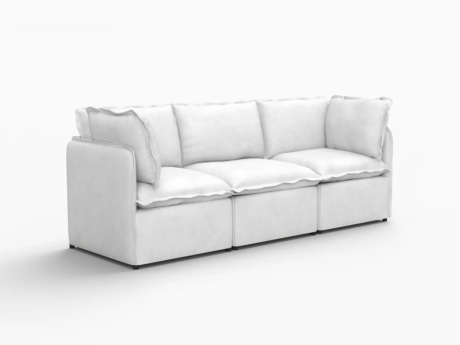 Deluxe Cloud 3-Seater Beige Small Space Couch Sectional | 3-Piece, Linen Look Poly Fabric, Easy To Clean