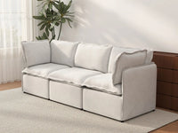 Deluxe Cloud 3-Seater Beige Small Space Couch Sectional | 3-Piece, Linen Look Poly Fabric, Easy To Clean