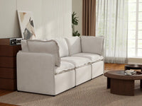 Deluxe Cloud 3-Seater Beige Small Space Couch Sectional | 3-Piece, Linen Look Poly Fabric, Easy To Clean