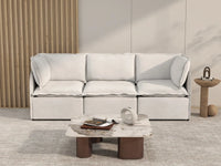 Deluxe Cloud 3-Seater Beige Small Space Couch Sectional | 3-Piece, Linen Look Poly Fabric, Easy To Clean