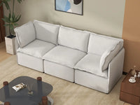 Deluxe Cloud 3-Seater Beige Small Space Couch Sectional | 3-Piece, Linen Look Poly Fabric, Easy To Clean