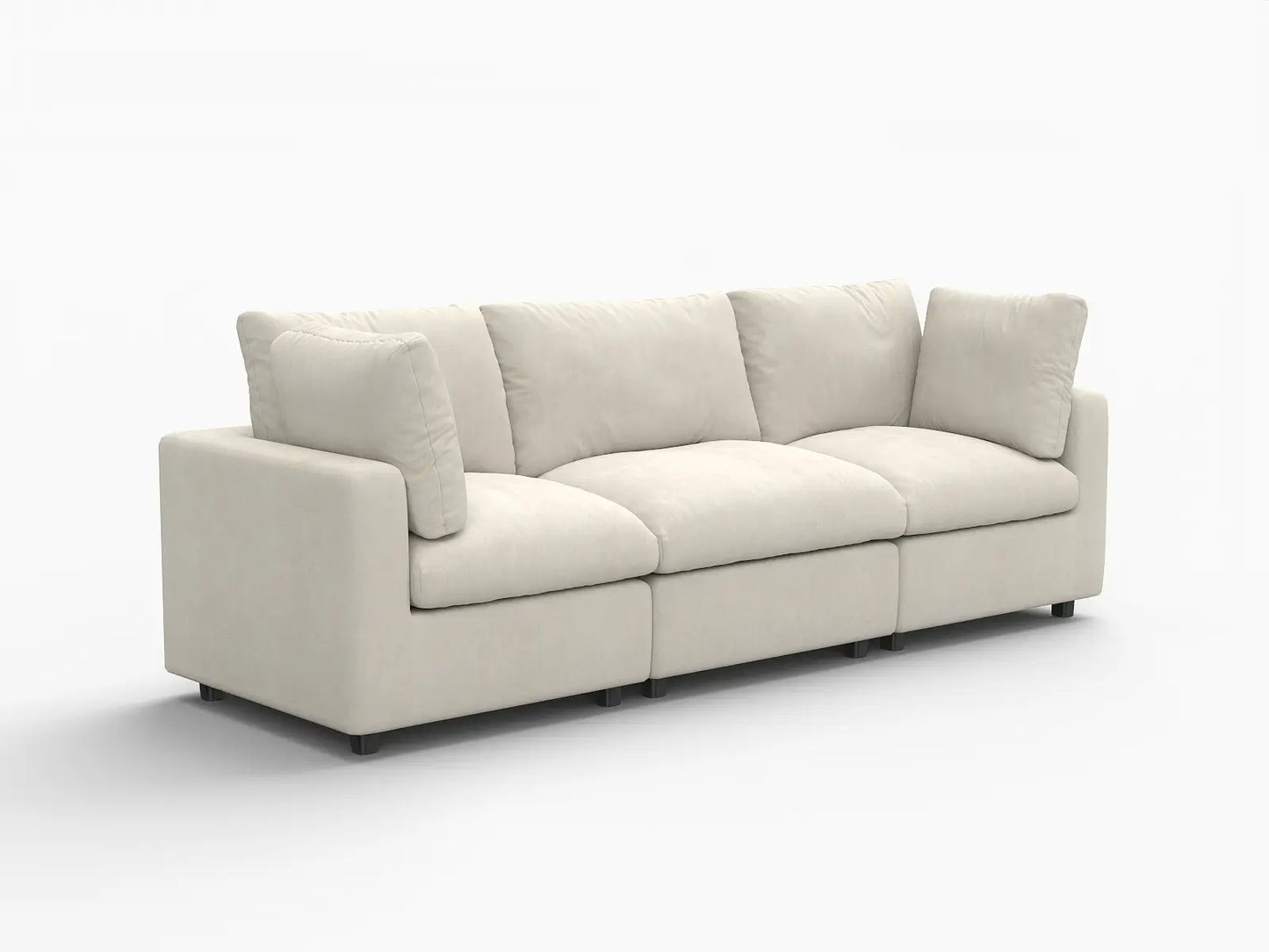 Sofá seccional de 3 plazas Deluxe Cloud beige para espacios pequeños | 3 piezas, tela de chenilla mezcla de lino, fácil de limpiar
