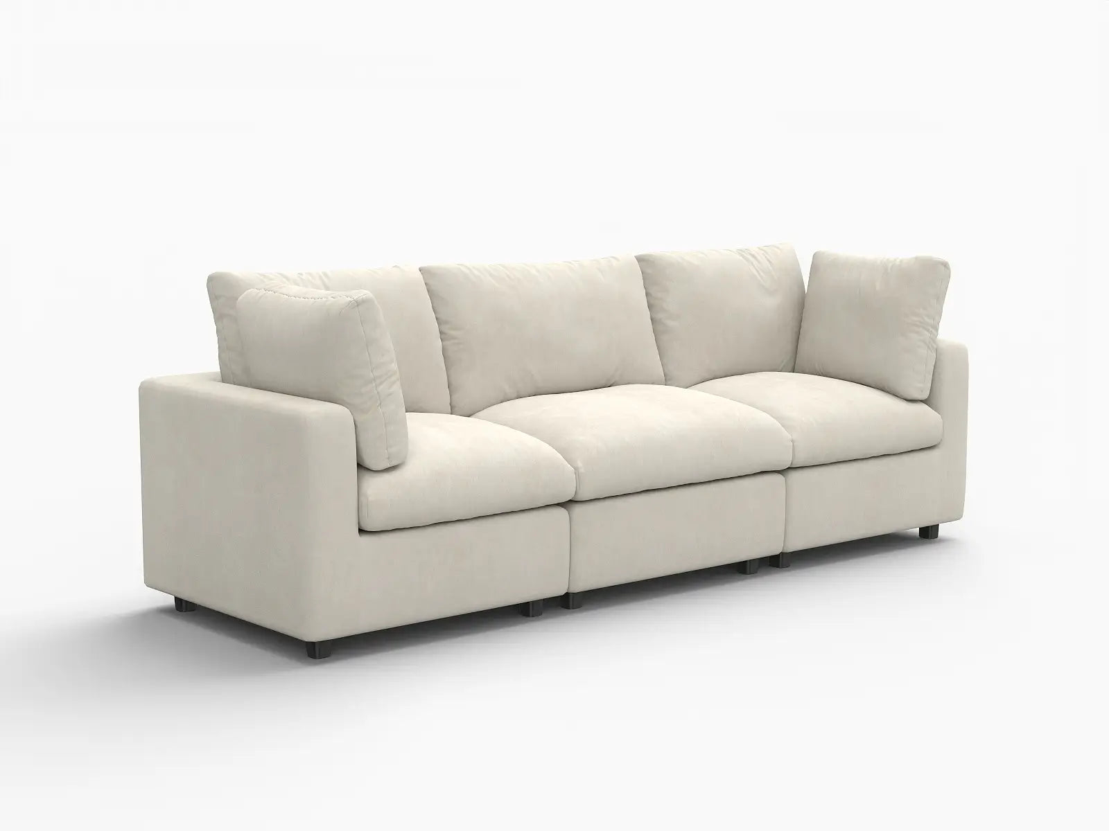 Sofá seccional de 3 plazas Deluxe Cloud beige para espacios pequeños | 3 piezas, tela de chenilla mezcla de lino, fácil de limpiar