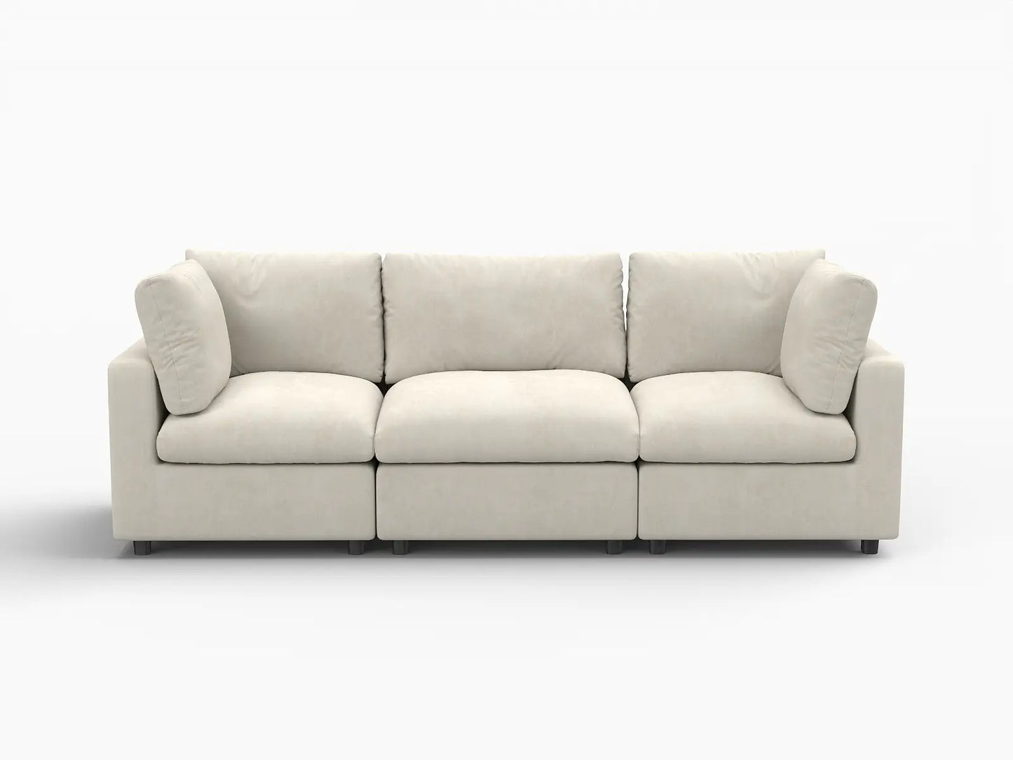 Sofá seccional de 3 plazas Deluxe Cloud beige para espacios pequeños | 3 piezas, tela de chenilla mezcla de lino, fácil de limpiar